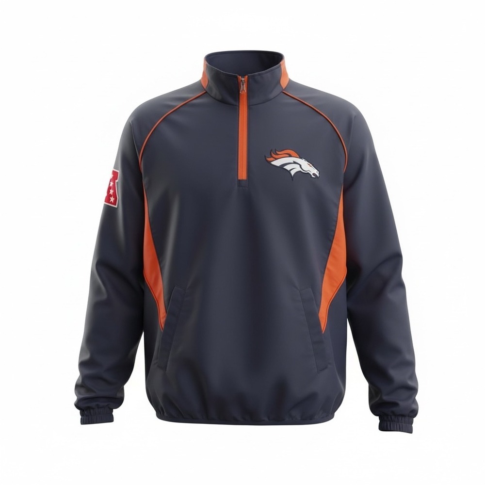 Denver Broncos NFL Quarter Zip Pullover Jacket Windbreaker Orange Blue Men's L/G